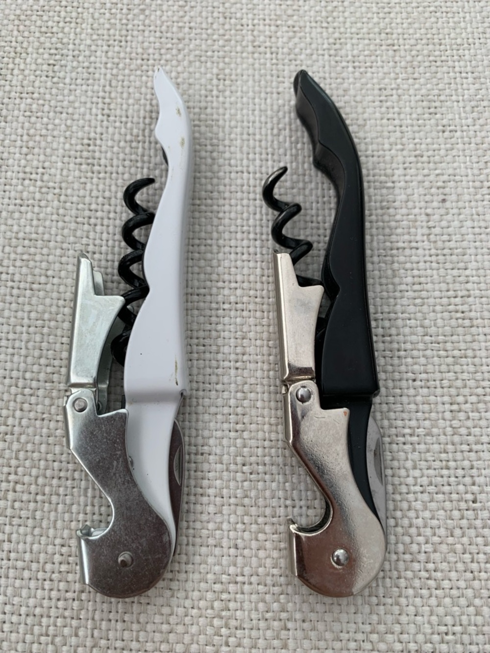 Set of 2 Waiter's Friend Corkscrews Black White Silver Metal Plastic